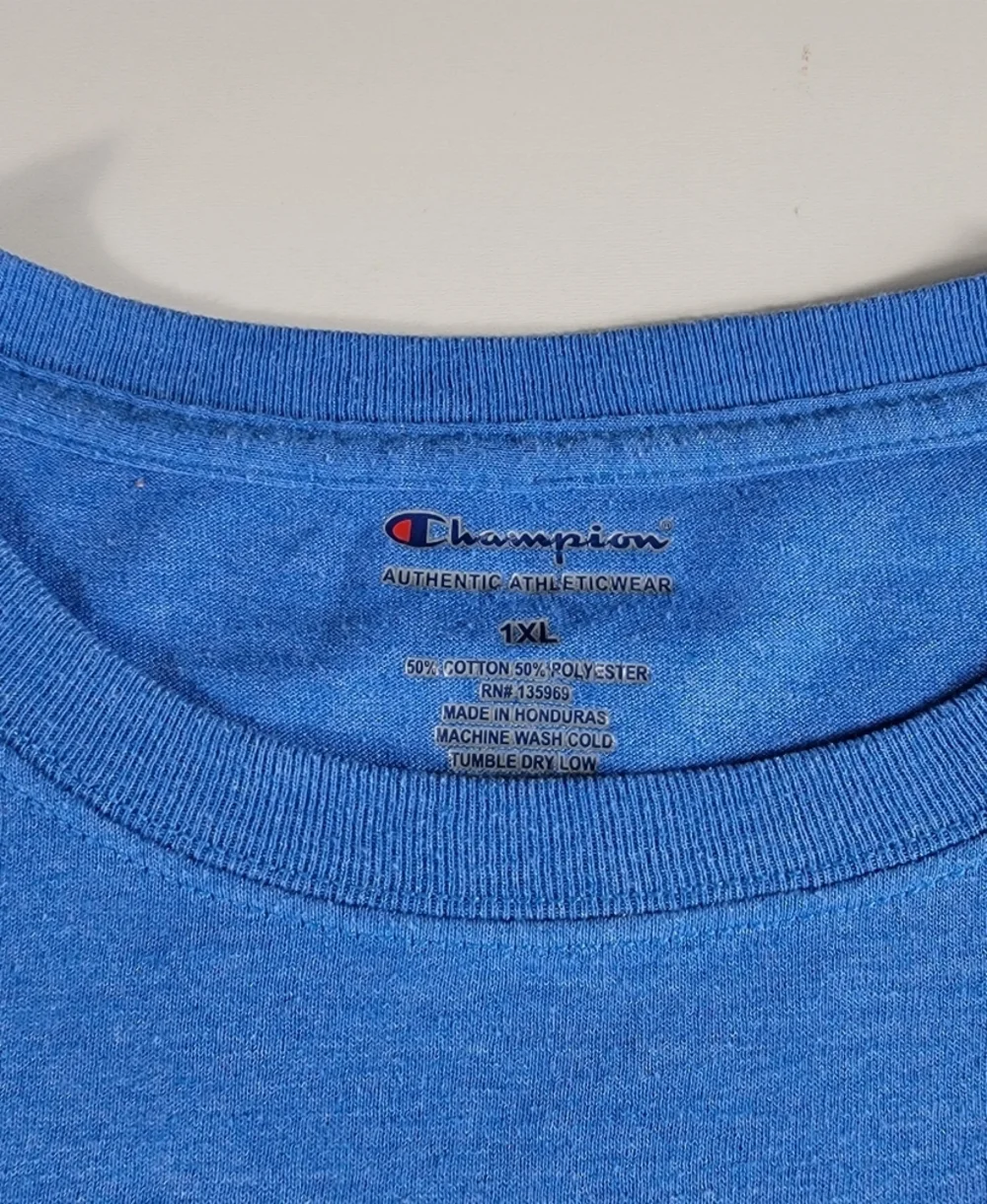 Champion Blue T-Shirt adult unisex Size 1X polycotton soft stretch.  ^ - Picture 3 of 5